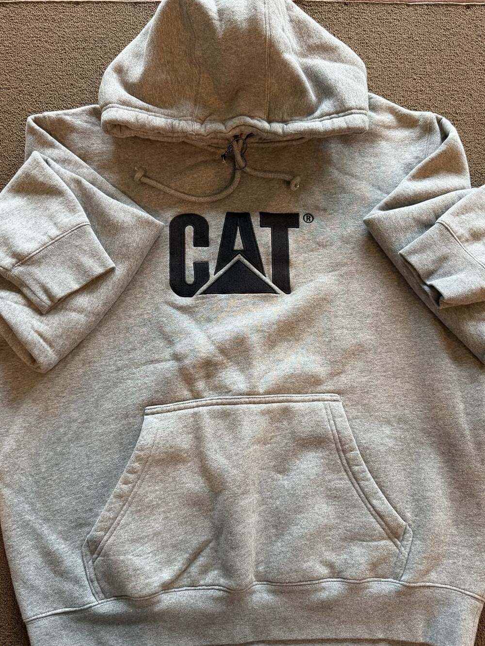 CAT Caterpillar Logo Embroidered Pullover Hoodie Gray Size XL